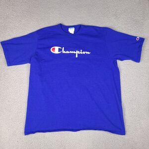 Vintage Champion Shirt Men's 2XL‎ Blue Spell Out Felt Script Sports 90s